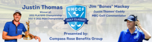 UHCCF Mid-Atlantic Banner Image. UHCCF Golf Classic Crest Presented by Compass Rose Benefits Group Featuring Justin Thomas PGA Tour Champion and Jim "Bones" Mackay, Justin Thomas' Golf Caddie and NBC Commentator