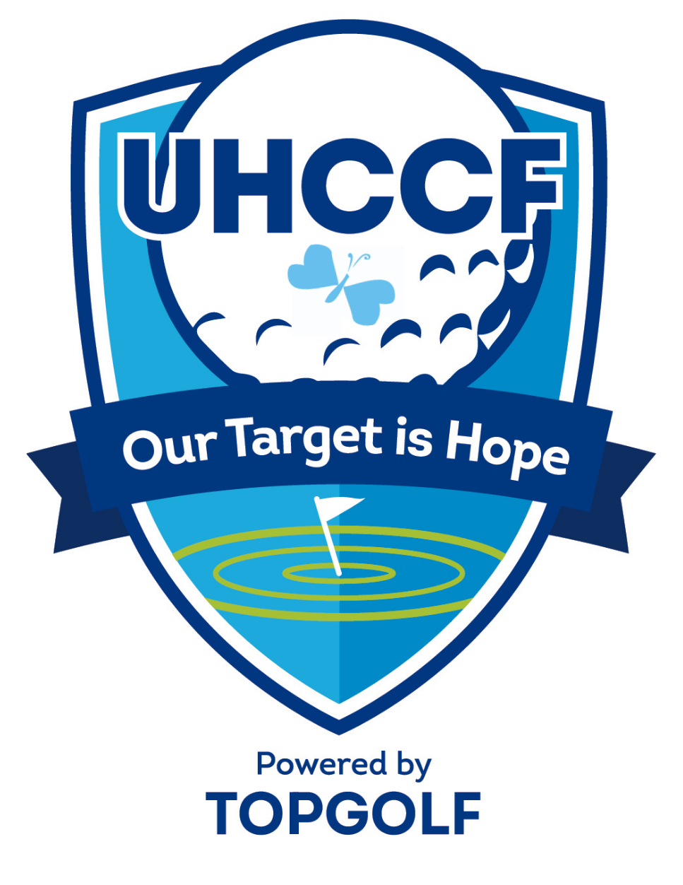 UHCCF Topgolf logo crest with text Our Targer is Hope